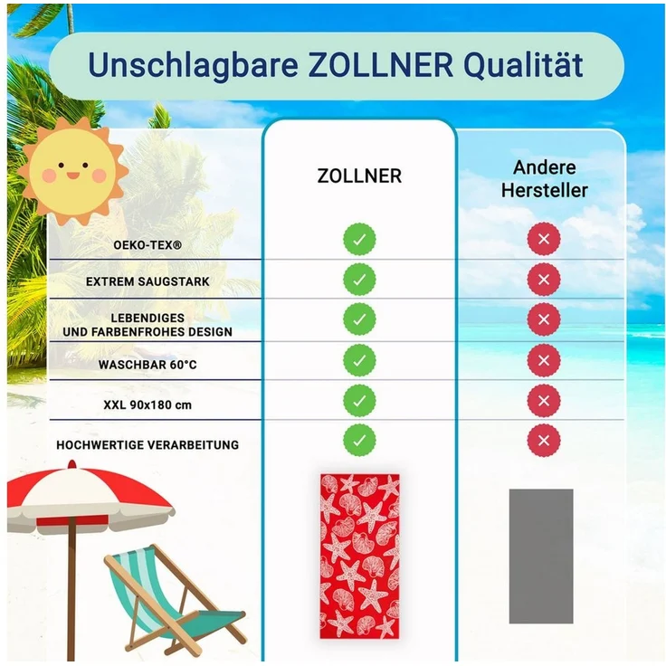 ZOLLNER Strandtuch, Frottee (1-St), 90 x 180 cm, 100% Baumwolle, mit Meerestier-Design – Bild 3