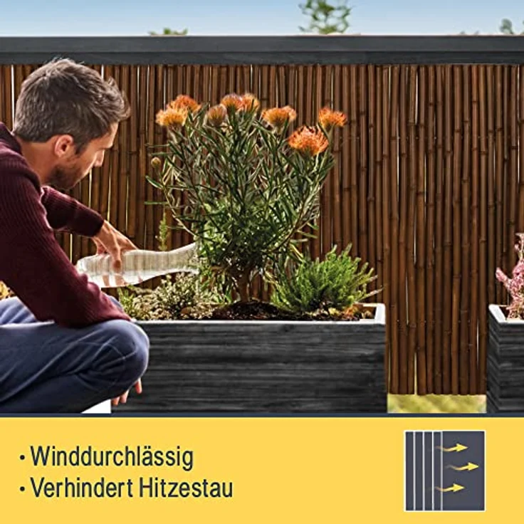Sol Royal Premium Bambus Sichtschutz Zaun 200x250 cm B23 Dunkelbraun – hochwertig gehärtete Bambusrohre Ø 2-3cm, witterungsbeständiger Bambuszaun Indoor & Outdoor, Balkon Sichtschutz – Bild 8