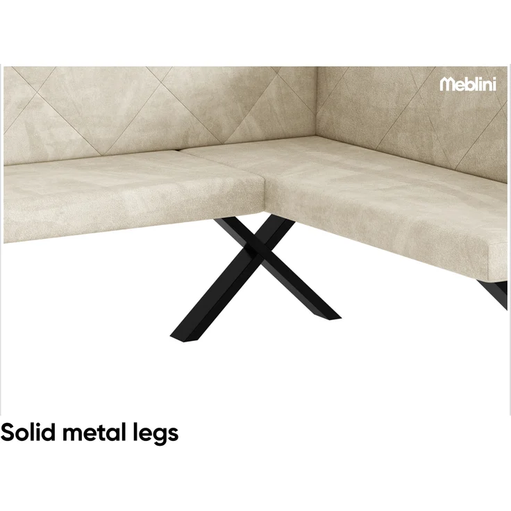 MEBLINI Eckbank für Esszimmer - Küchenbank - Essecke - Sitzecke Küche - ERIC - X-Beine 128x168x87cm Rechts - Creme Samt – Bild 6