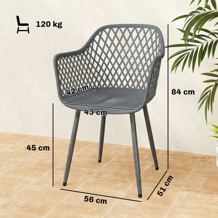 MELAYR, Gartenstuhl 4er Set UV-beständige Gartenstühle aus Kunststoff mit Armlehne Rückenlehne 56 x 51 x 84, Dunkelgrau – Bild 5