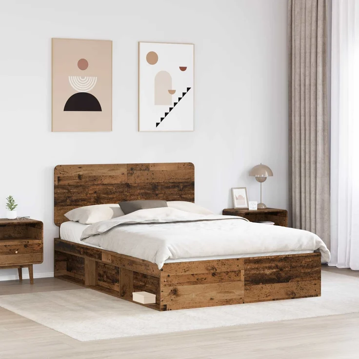 vidaXL Bettrahmen Altholz 140 x 190 cm Massives Kiefernholz 3412495 – Bild 2