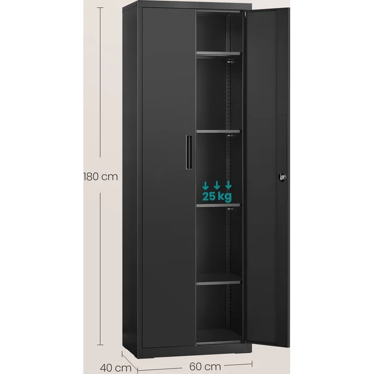 Songmics Aktenschrank mit 5 Ebenen, Stahl schwarz, 60 x 40 x 180 cm – Bild 5