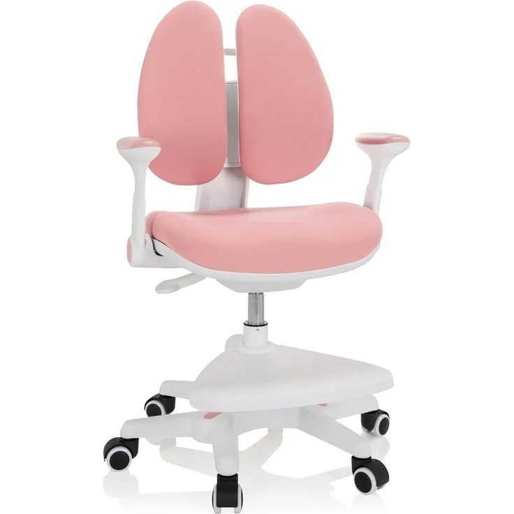 hjh OFFICE 736415 Kinder Schreibtischstuhl Kid Wing Stoff Kinderschreibtischstuhl mit Fußablage, Armlehnen klappbar, Rosa/Weiß – Bild 1