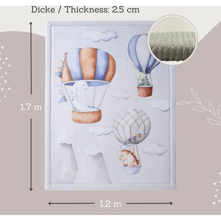 Hakuna Matte Wolkenweicher Kinderteppich | Dinosaurier Ballons 170x120x2,5cm – Bild 3
