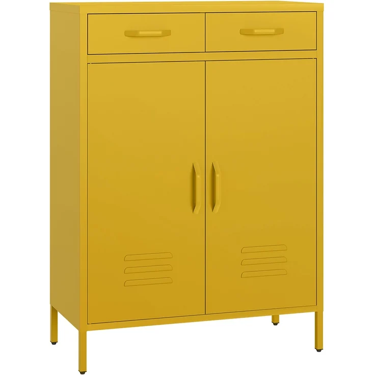 skølm 'Atria' Metallkommode, senfgelb, 110x38x80 cm, mit 2 Schubladen und 2 Fächern – Bild 2