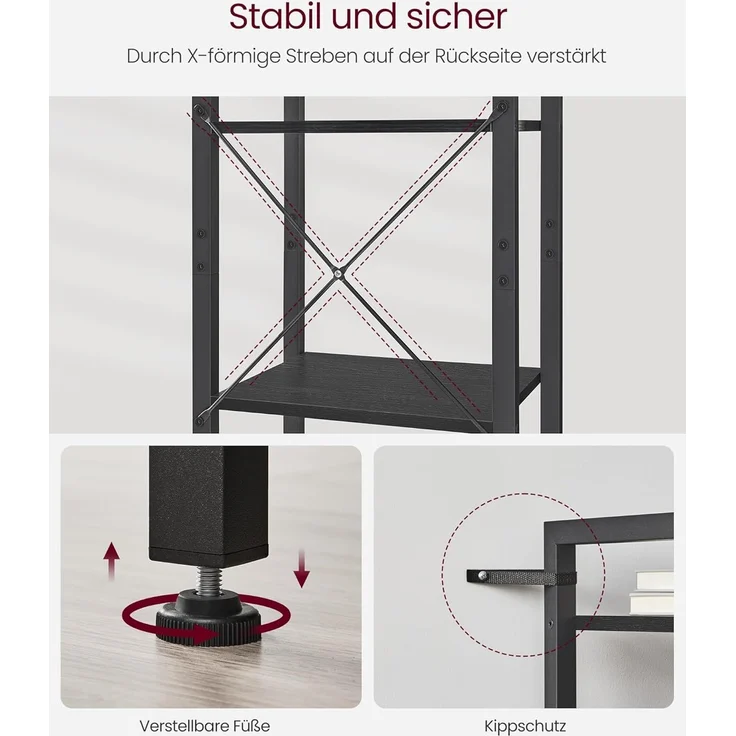 Vasagle Regal, Bücherregal, Standregal, DVD-Regal, mit 6 Ebenen, Büroregal, offene Ablagen, für Büro, Wohnzimmer, Schlafzimmer, Küche, 30 x 40 x 187,5 cm, ebenholzschwarz-schwarz LLS101B56 – Bild 6
