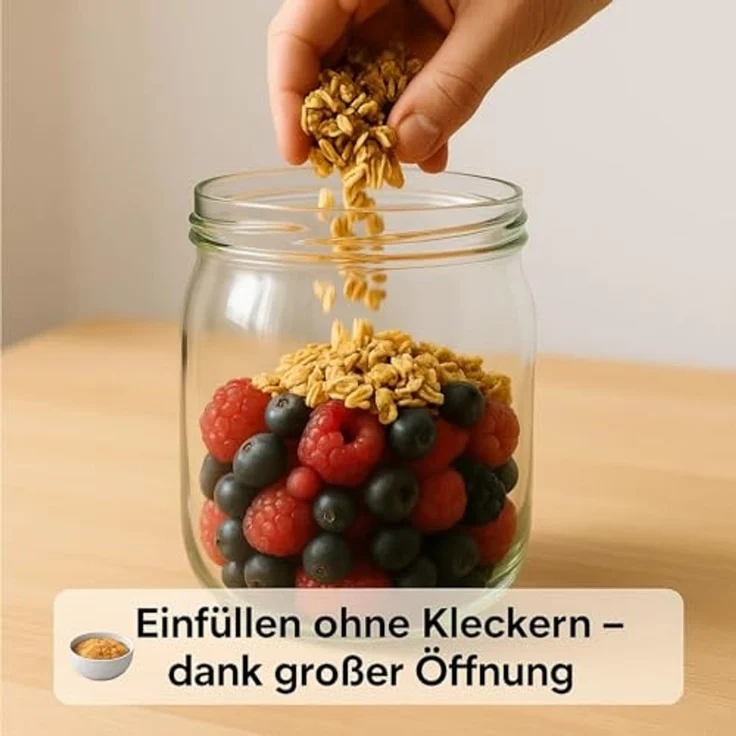 BigDean Müslibox 6 Stück Overnight Oats Gläser Extra große Öffnung, Glas, (Set, 12-tlg, Glas + Deckel), Auslaufsicher, Spülmaschinenfest (Glas), Extra weite öffnung. – Bild 3
