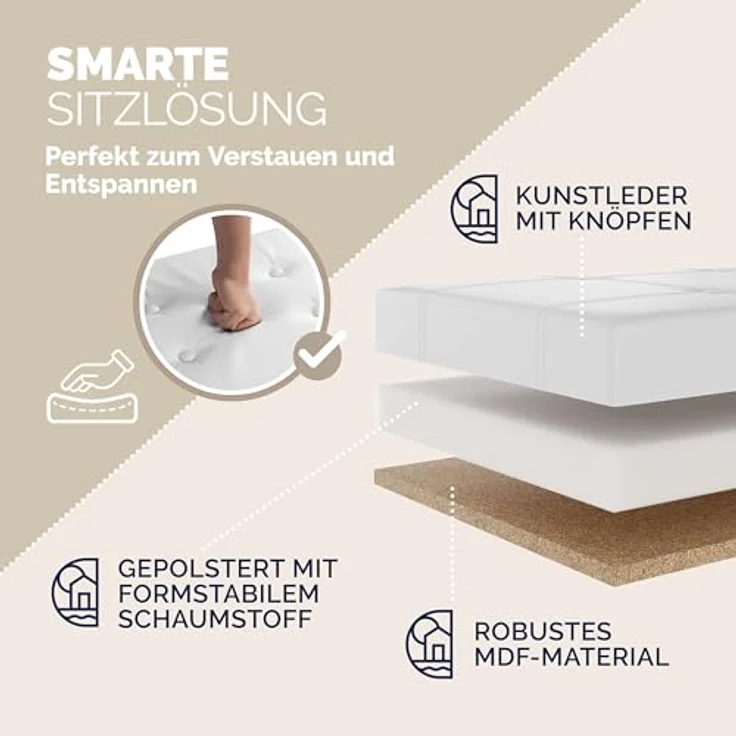 Casaria Sitztruhe, Deckel Klappbar Gepolstert Faltbar Kunstleder 130L Flur Schlafzimmer – Bild 9