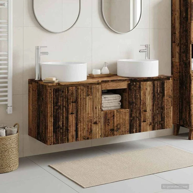vidaXL Badezimmerschrank-Set 3 stk. Altholz 129 x 44,5 x 80 cm 3405745 – Bild 1