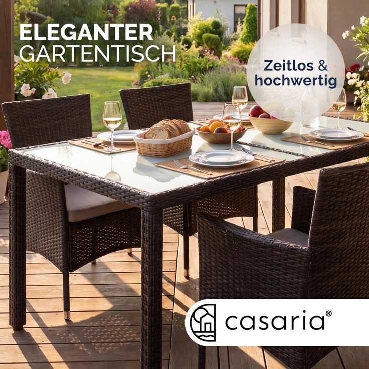 CASARIA® Gartentisch Wetterfest 150x90cm Polyrattan – Bild 3