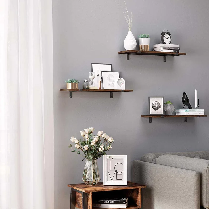 Wandregale 2er Set, 60 x 20 x 7 cm, schwebende Regale, dekorative Regale, Retro-Stil, für Schlafzimmer, Wohnzimmer, Küch