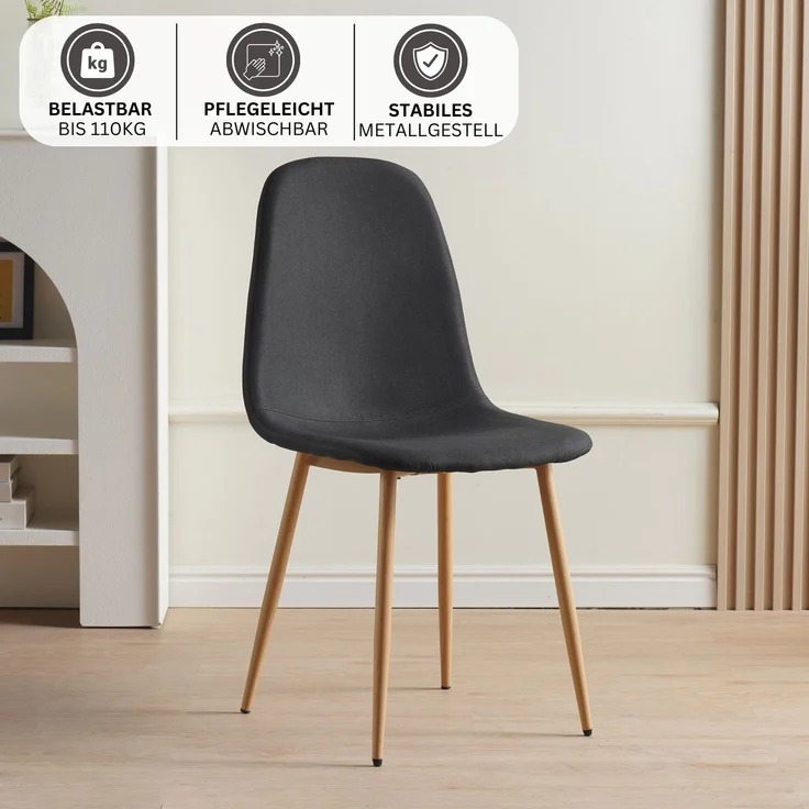 Esszimmerstühle 4er Set FANO schwarz - Komfortabler Polsterstuhl für Modernes und Stilvolles Design am Esstisch - Küchenstuhl oder Stuhl Esszimmer mit hoher Belastbarkeit bis 110kg – Bild 3