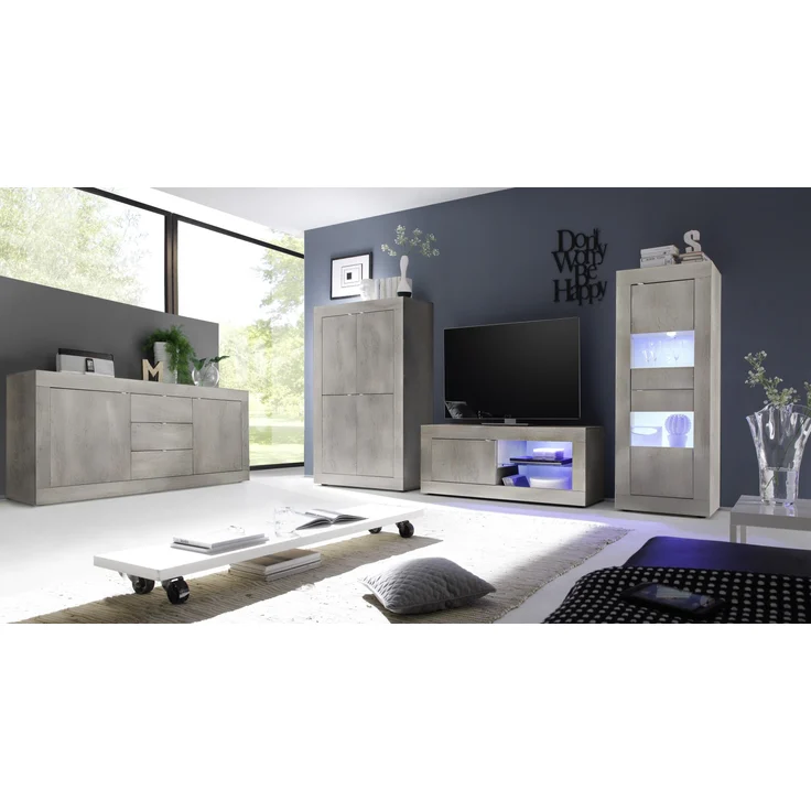 Highboard >Belinda< (BxHxT: 102x162x43 cm) Holzstruktur Pinie Weiss – Bild 3
