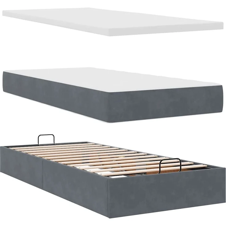vidaXL Ottoman-Bett mit Matratzen & LEDs Dunkelgrau 100x200 cm Samt 3314373 – Bild 7