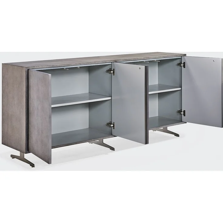 KAWOLA Sideboard GALA 4 Türen Kunstleder grau Fuß Edelstahl gebürstet 85 x 40 x 180 cm – Bild 1