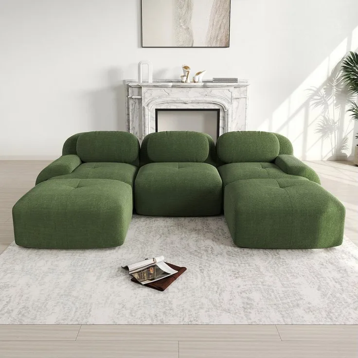 Odikalo 3-Sitzer modular kombinierbar Polstersofa Chaiselongue, Modulares U-Sofa aus Premium-Cordstoff, ohne Montage, rutschfest und haustierfreundlich, extra-breite Armlehnen, 32D hochelastische Polsterung für Wohnzimmer, Schlafzimmer und Büro