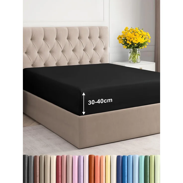 Spannbettlaken 100x200 cm - Extra Tiefes Spannbetttuch für Matratzen bis 40 cm (16") Höhe - Weiche Gebürstete Mikrofaser - Knitterfrei, Schrumpf- & Farbbeständig - Oeko-TEX - Schwarz Bettlaken – Bild 1