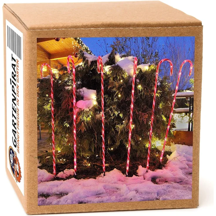 Gartenpirat LED-Lichterkette 6er-Set Zuckerrohrstab Zuckerstange Gartenstäbe Weihnachtsdeko außen