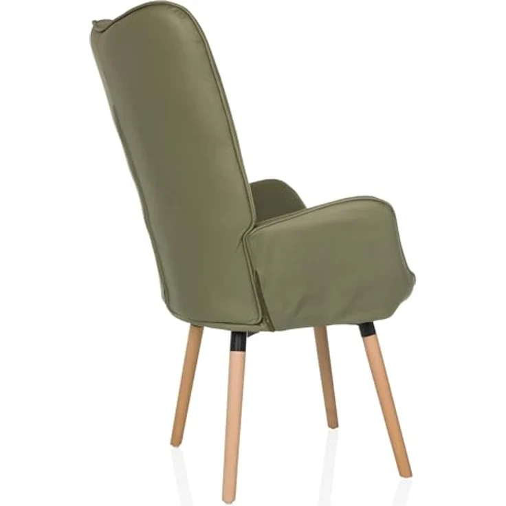 hjh LIVING Ohrensessel in Velour-Optik HAVENIO I Sessel für Wohnzimmer Schlafzimmer, Polsterstuhl mit Holzbeinen, Stoff Olivgrün – Bild 6