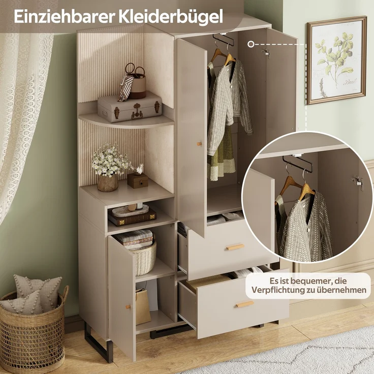 Kompaktgarderoben,Flurgarderobe,Dielenschrank Wandschrank Regal Diele & Flur Kleiderschrank mit gepolsterten Paneelen Schuhschrank, (BxHxT): 110x186x38 cm--Beige + Grau--110x38x186cm--YOUDENOVA – Bild 3