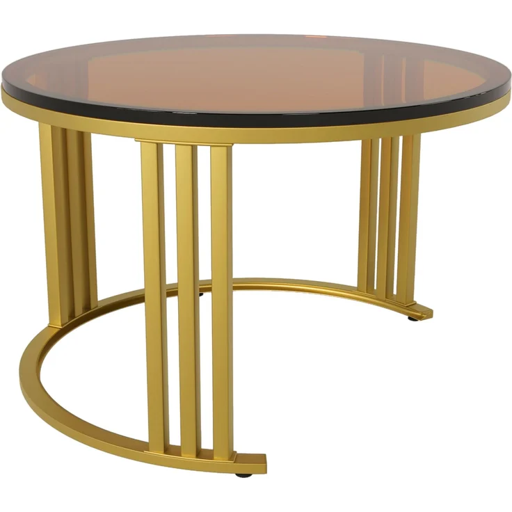 Couchtisch 2-teilig Set mit brauner Glasplatte Hochglanz, Schubladen, Gold Metallbeine,Gold und Schwarz – Bild 10