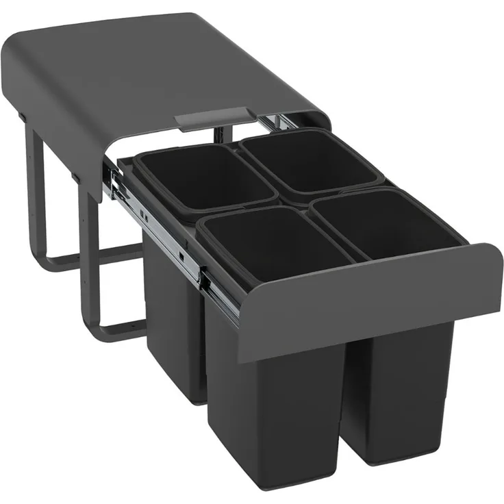 EKOTECH Abfallsammler EKKO 40 mit 28 (4x7) Liter Füllvolumen, Orion Grey, für 40 cm Schrankbreite