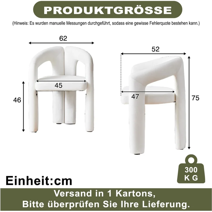 Esszimmerstuhl 2er-Set 62×52×75 cm in Beige mit Samtbezug und Armlehnen – Bild 5
