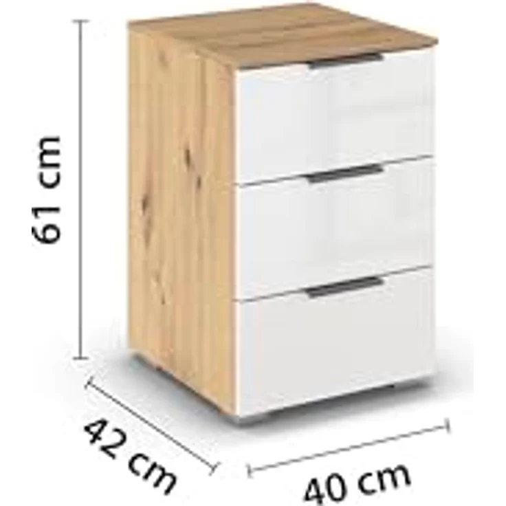 Rauch Möbel Alabama, Nachttisch, Hochglanz Weiß/Eiche Artisan, Breite 40 cm – Bild 3