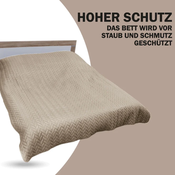 Tagesdecke XXL (220x240 cm) mit wattierter Zwischenlage (Beige) Bettüberwurf - ÖKO-Tex 100, Sommerdecke gesteppt - Steppdecke, Wendedecke – Bild 3
