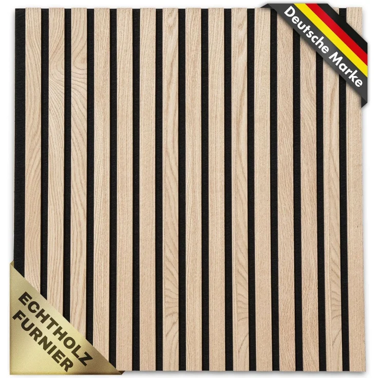 KARAT Akustikpaneele - Wandpaneele mit Echtholzfurnier für eine angenehme Raumakustik - Lamellenwand Holz und Filz - Wandverkleidung als Schallschutz, Schalldämmung (White Oak, 60 x 60 cm)