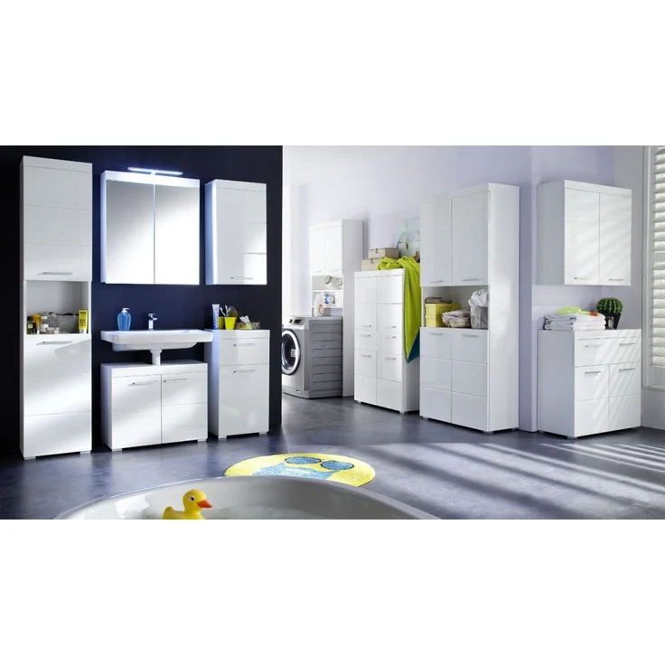 Badmöbel Hängeschrank Adamo Hochglanz weiß 37 x 77 cm – Bild 5