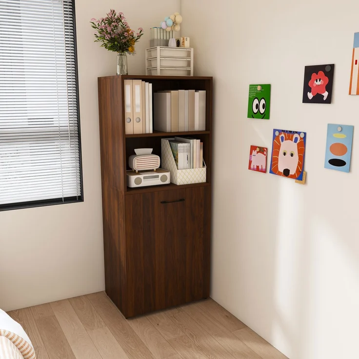 Ausziehbarer Schreibtisch mit Stauraumschrank & Kippsicherung, platzsparender Klappschreibtisch mit verstellbaren Ablagen & ausziehbarer Tischplatte für Schlafzimmer & Arbeitszimmer, dunkler Nussbaum--Nussbaum--76x55x136cm--YOUDENOVA – Bild 7