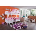 Etagenbett STEFAN Buche massiv weiß lackiert mit Tunnel rosa/weiß