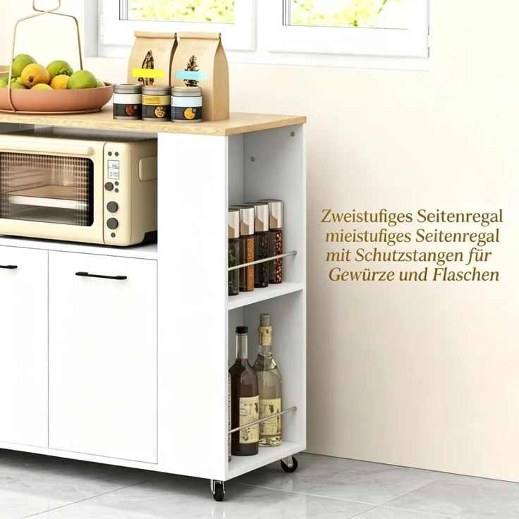 EINHOM Küchenwagen mit Rollen, Kücheninsel mit Arbeitsplatte und Verstellbarem Regal, Maße 75 x 40 x 80, 5 cm (Nur Mit Küchenwagen) – Bild 6