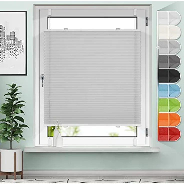 Sanfree Plisseerollo Klemmfix B40 x H100cm, hellgrau, ohne Bohren, blickdicht und lichtdurchlässig, inkl. Klemmträger, für Fenster & Tür
