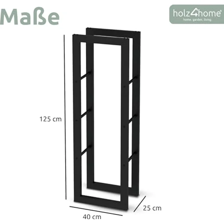 holz4home® Kaminholzregal Metall Schwarz I Brennholzregal Holzlager Design Feuerholzregal, BxTxH:40x25x125 cm, (inkl. Handschuh) – Bild 8