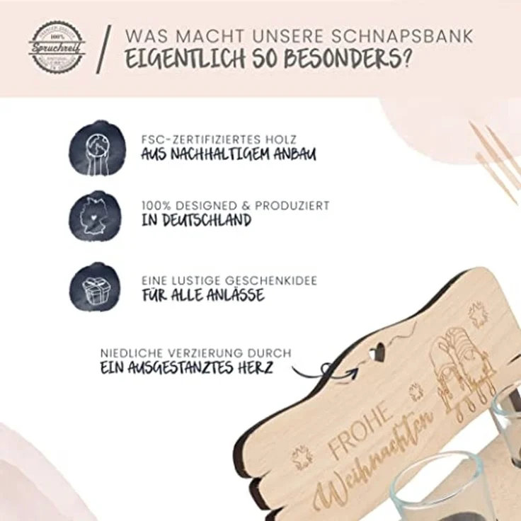 Spruchreif® Schnapsglas Schnapsbank mit Gravur, Frohe Weihnachten und ein gutes Neues Jahr – Bild 3