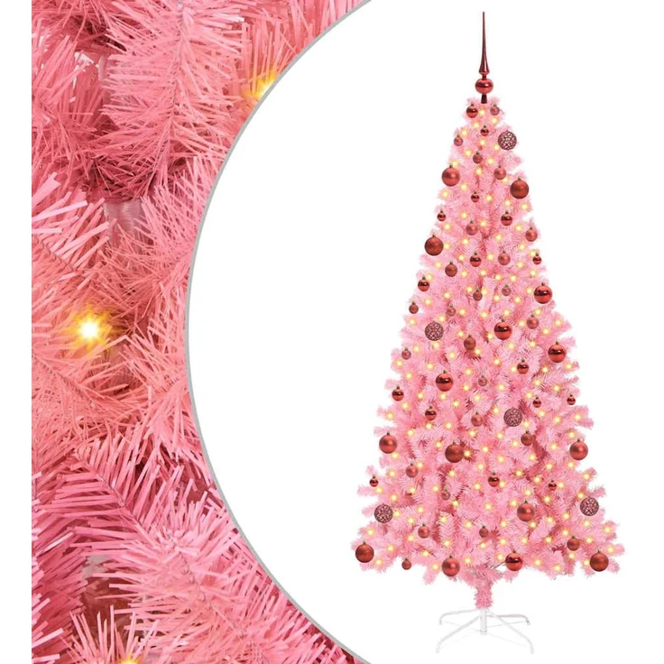 vidaXL Weihnachtsbaum mit LED-Beleuchtung Rosa 180 cm PVC und Stahl 3396429 – Bild 2