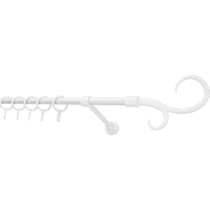 Hexim Gardinenstange, Vorhangstange Ø 16mm inkl. Gardinenringe mit Haken, Metall & Kunststoff (weiß, Kringel) Gardienenstange Vorhang Stangen 2m curtain rod