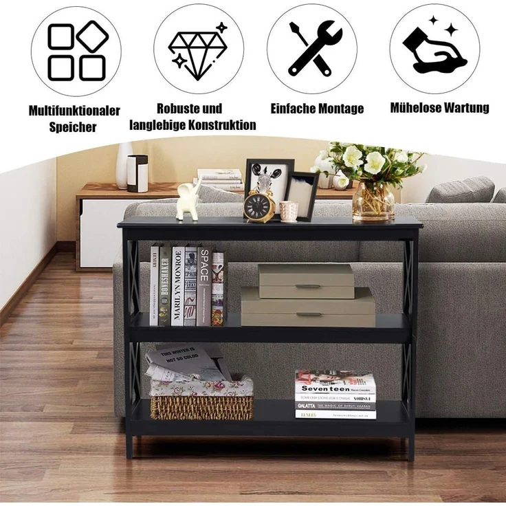 COSTWAY Konsolentisch, 2 Ebene mit Ablage, X-förmig, aus Holz, 100x30x80cm – Bild 2