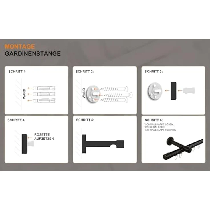 iso-design Gardinenstange Innenlauf 20 mm 1-läufig Endstück Kappe Wandabstand 8 cm, Ø 20 mm, 1-läufig, Fixmaß, mit Bohren, Aluminium – Bild 6