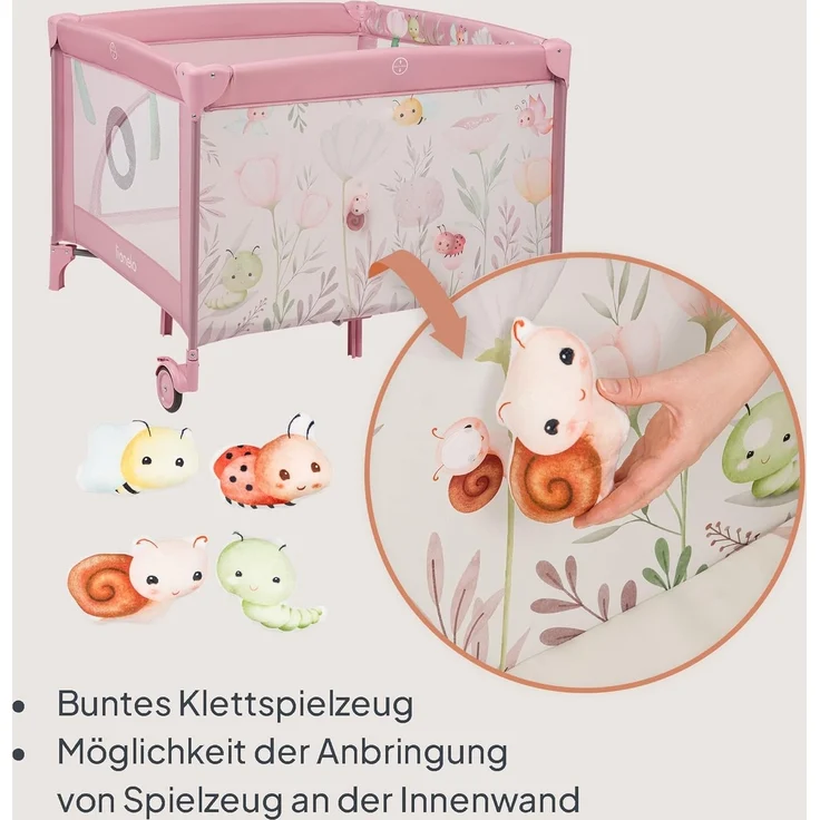 Lionelo Mille Plus 2-in-1 Reisebett und Laufgitter bis 15 kg 0-36 Monate, seitlicher Eingang, 3D-Matratze, 2 Räder mit Bremse für einfaches Zusammenklappen, Tragetasche – Bild 3
