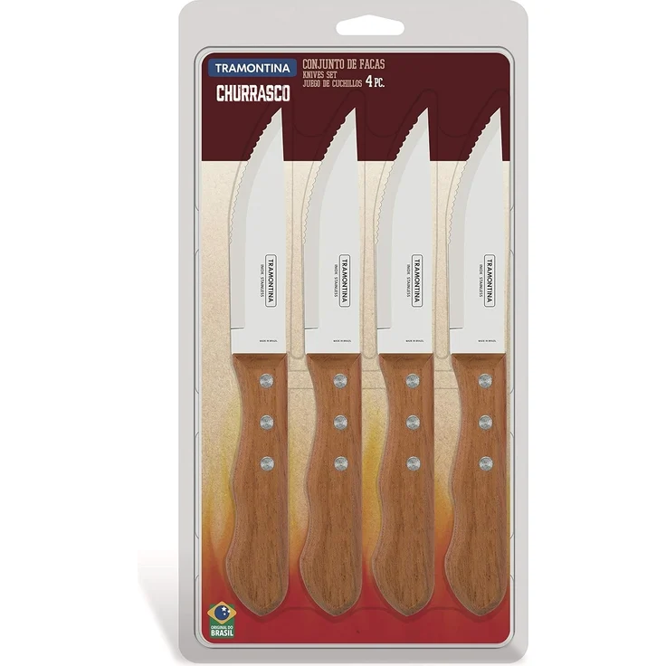 Tramontina Dynamic Steakmesser Jumbo, 4-teiliges Set, rostfreier Edelstahl, Holzgriff, 4 Steakmesser – Bild 9