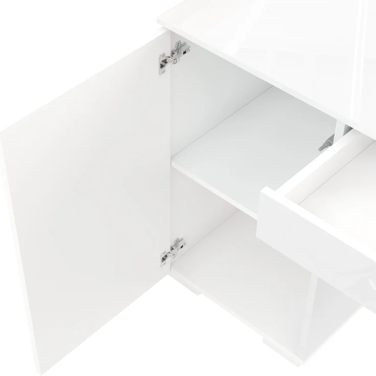 ZUBALIYA 140x50cm großer Schreibtisch in Hochglanz, mit LED-Beleuchtung, 1 Schublade und 2 Türen, moderner Computertisch mit extra großer Arbeitsfläche, Schminktisch mit Stauraum, in Weiß-Hochglanz – Bild 12