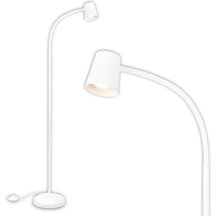 BRILONER – Stehlampe als Deko im Wohnzimmer und Leselampe, Schwenkbare Lampe, Wohnzimmerlampe, Fußtaster, Indirekte Beleuchtung, Weiß