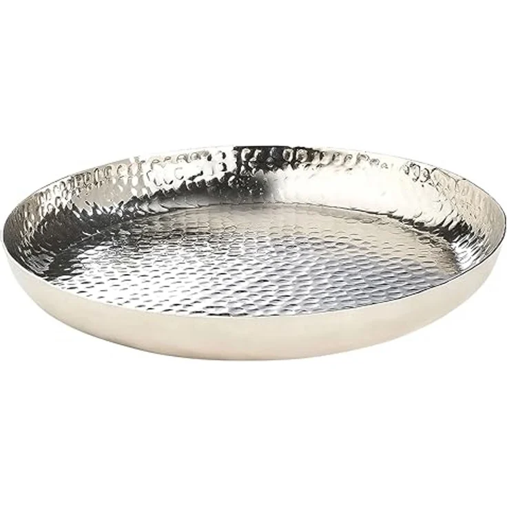 Kobolo Tablett Tablett Dekoschale silber gehämmert 34cm, Aluminium – Bild 1