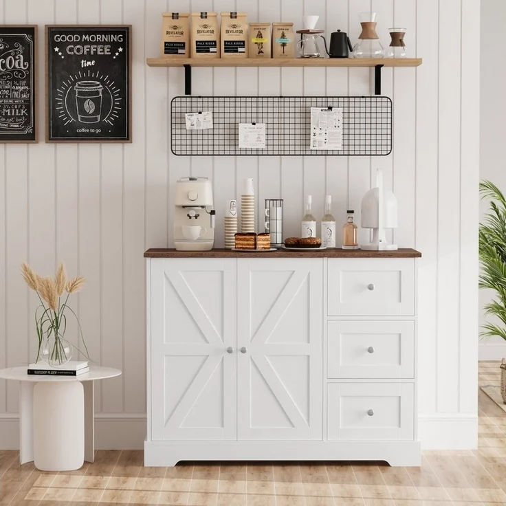 HOMECHO Sideboard, Küchenschrank mit Arbeitsplatte, Buffetschrank Weiß & Braun – Bild 2