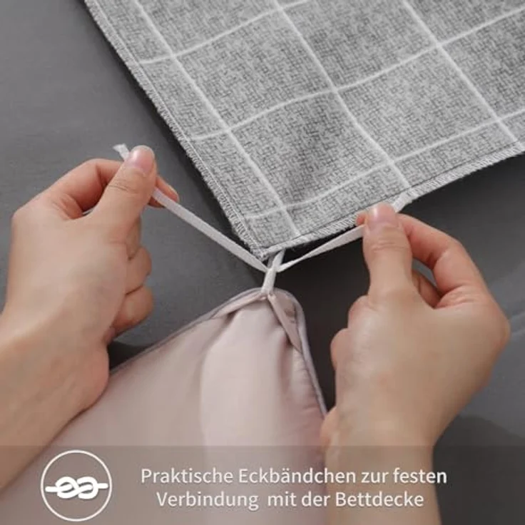RUIKASI Bettwäsche 135x200 4teilig Anthrazit - Bettbezüge 135x200 2er Set mit Gitter Muster, Bettwäsche-Sets 135x200 cm aus Mikrofaser mit Reißverschluss Weich und Bügelfrei – Bild 8