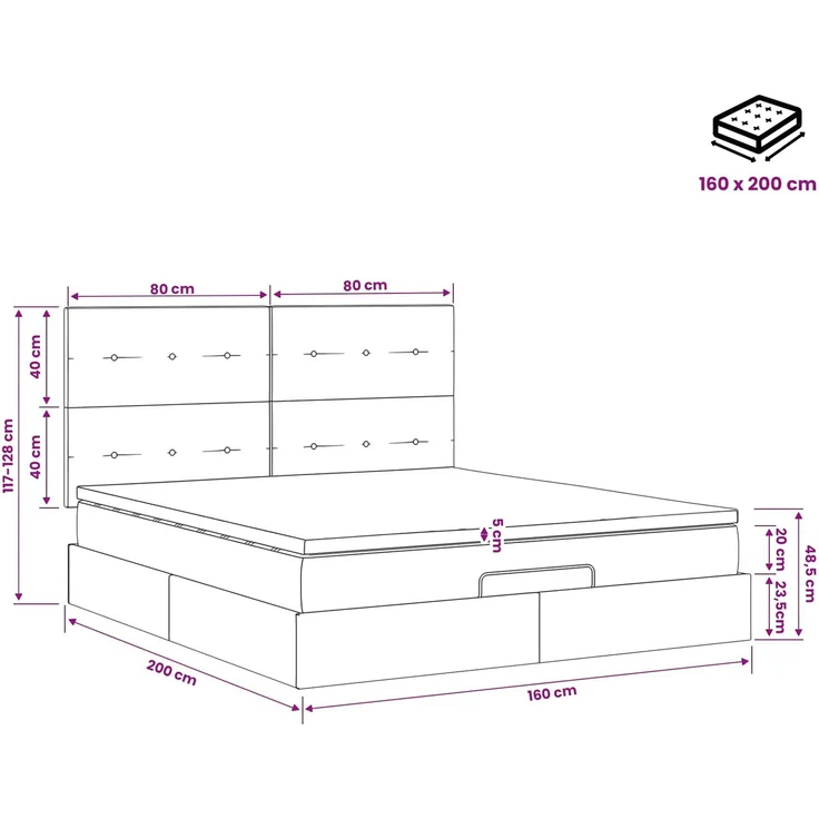 vidaXL Ottoman-Bett mit Matratze und LED Dunkelblau 160x200 cm Samt 3458317 – Bild 12