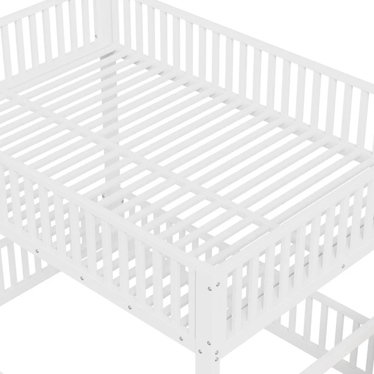 EINHOM 140 x 200 cm Etagenbett mit Stauraumleiter, mit LED, Weiß (Ohne Matratze) – Bild 7